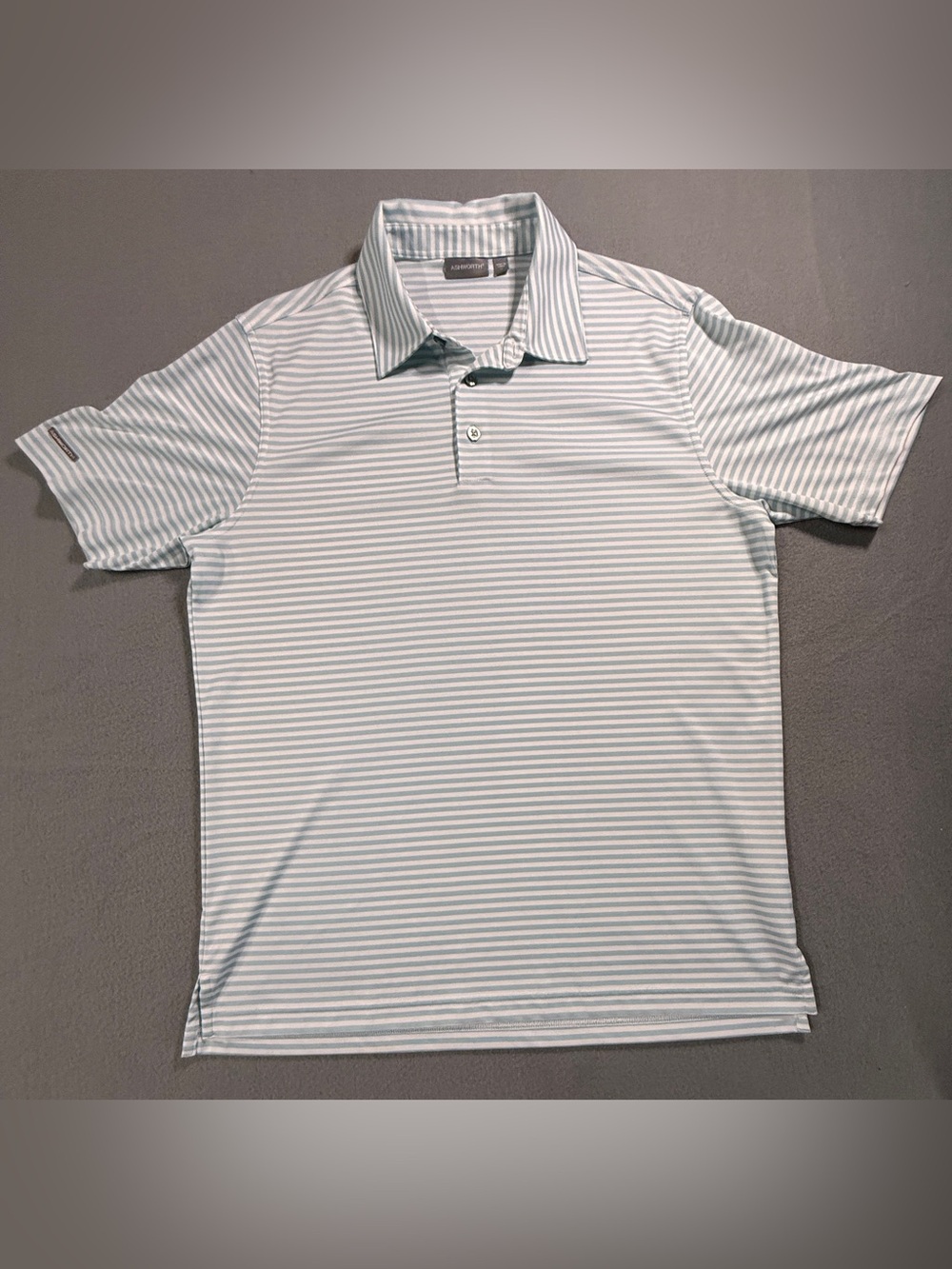 Ashworth Men's Light Blue and White Striped Polo